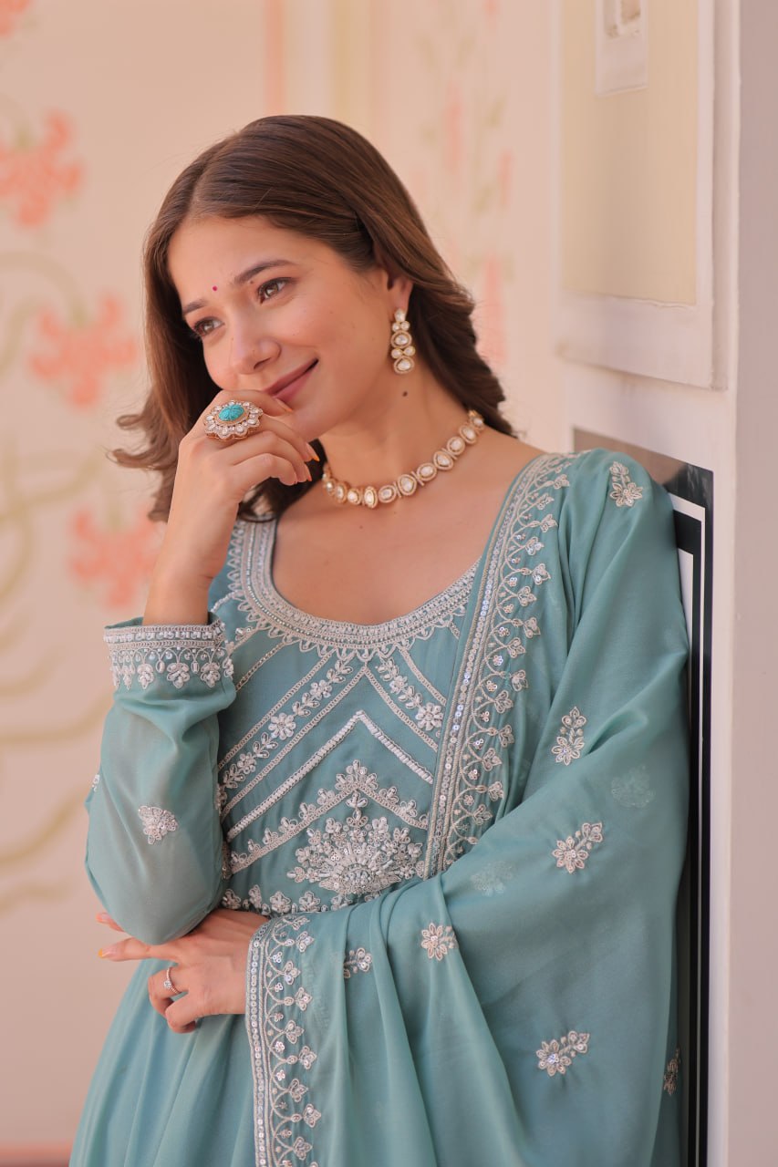 Glamorous Star Georgette Embroidery Gown Set | Tulip Designer