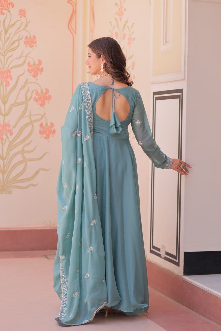 Glamorous Star Georgette Embroidery Gown Set | Tulip Designer