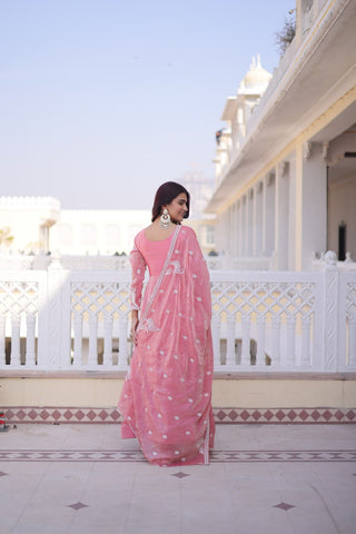 Graceful Fendi Satin Embroidered Gown Set with Matching Dupatta