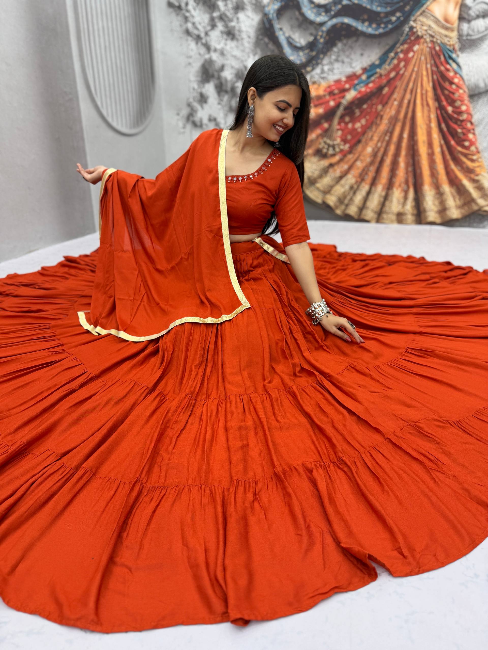 Rayon Cotton Mirror Work Lehenga Set | Tulip Designer