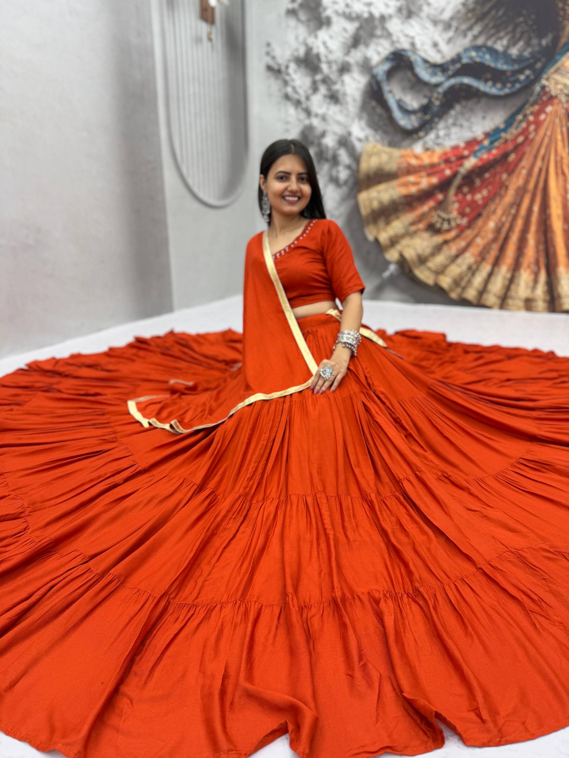 Rayon Cotton Mirror Work Lehenga Set | Tulip Designer