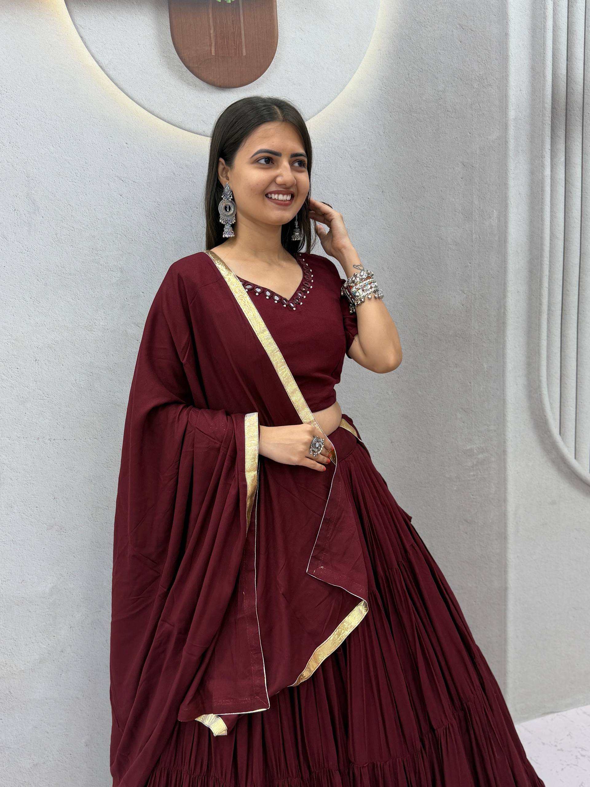Rayon Cotton Mirror Work Lehenga Set | Tulip Designer