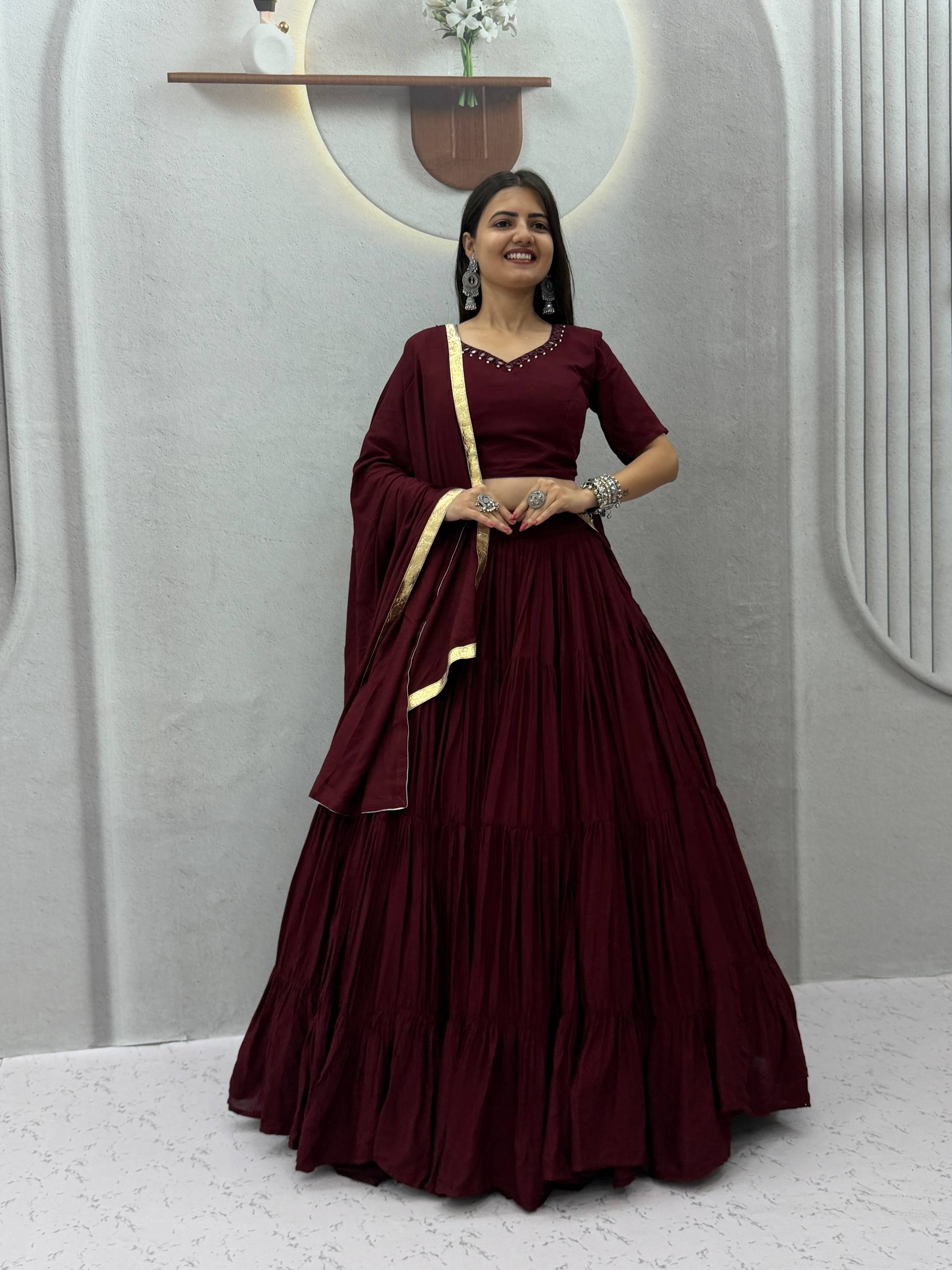 Rayon Cotton Mirror Work Lehenga Set | Tulip Designer