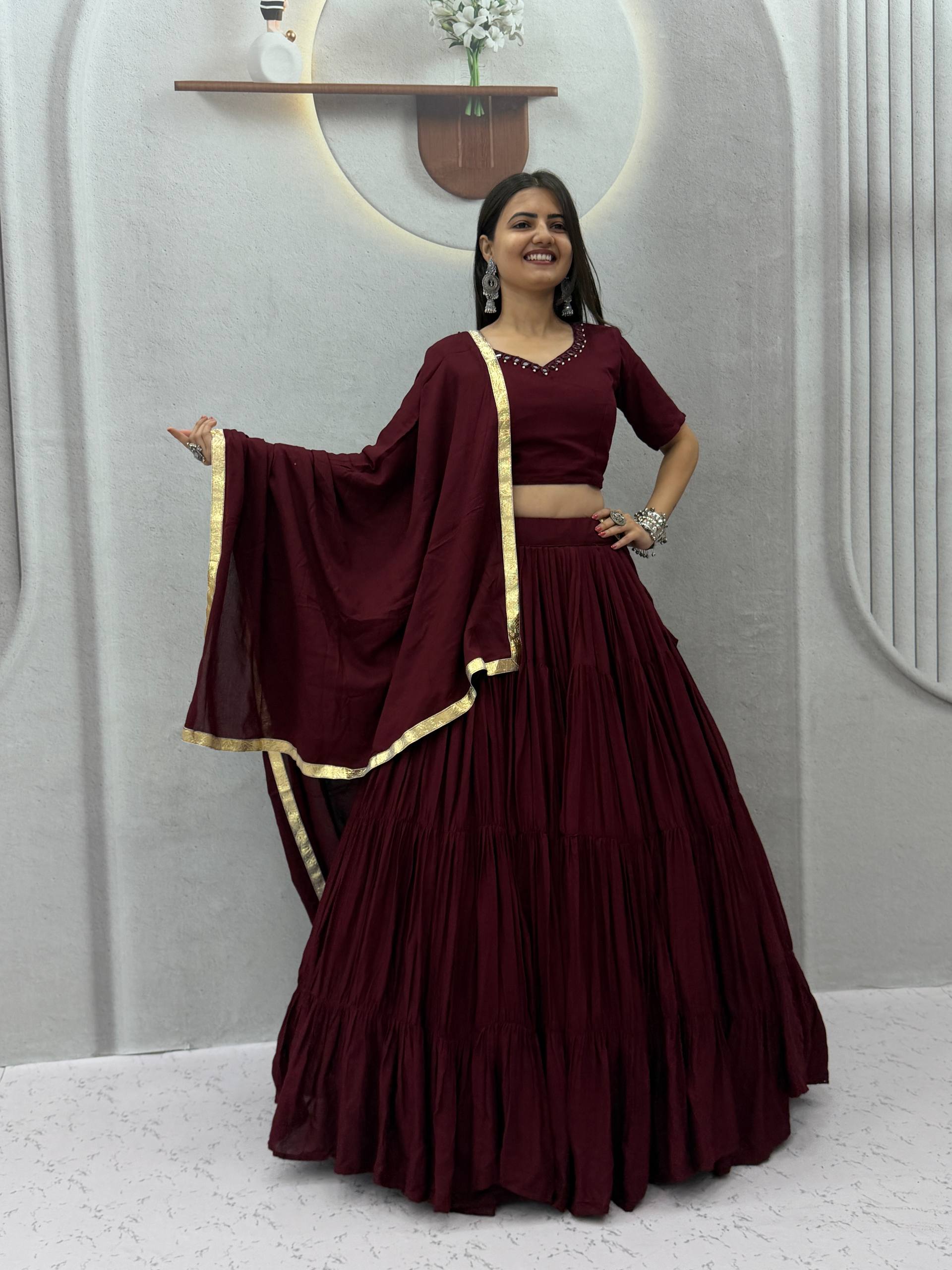 Rayon Cotton Mirror Work Lehenga Set | Tulip Designer