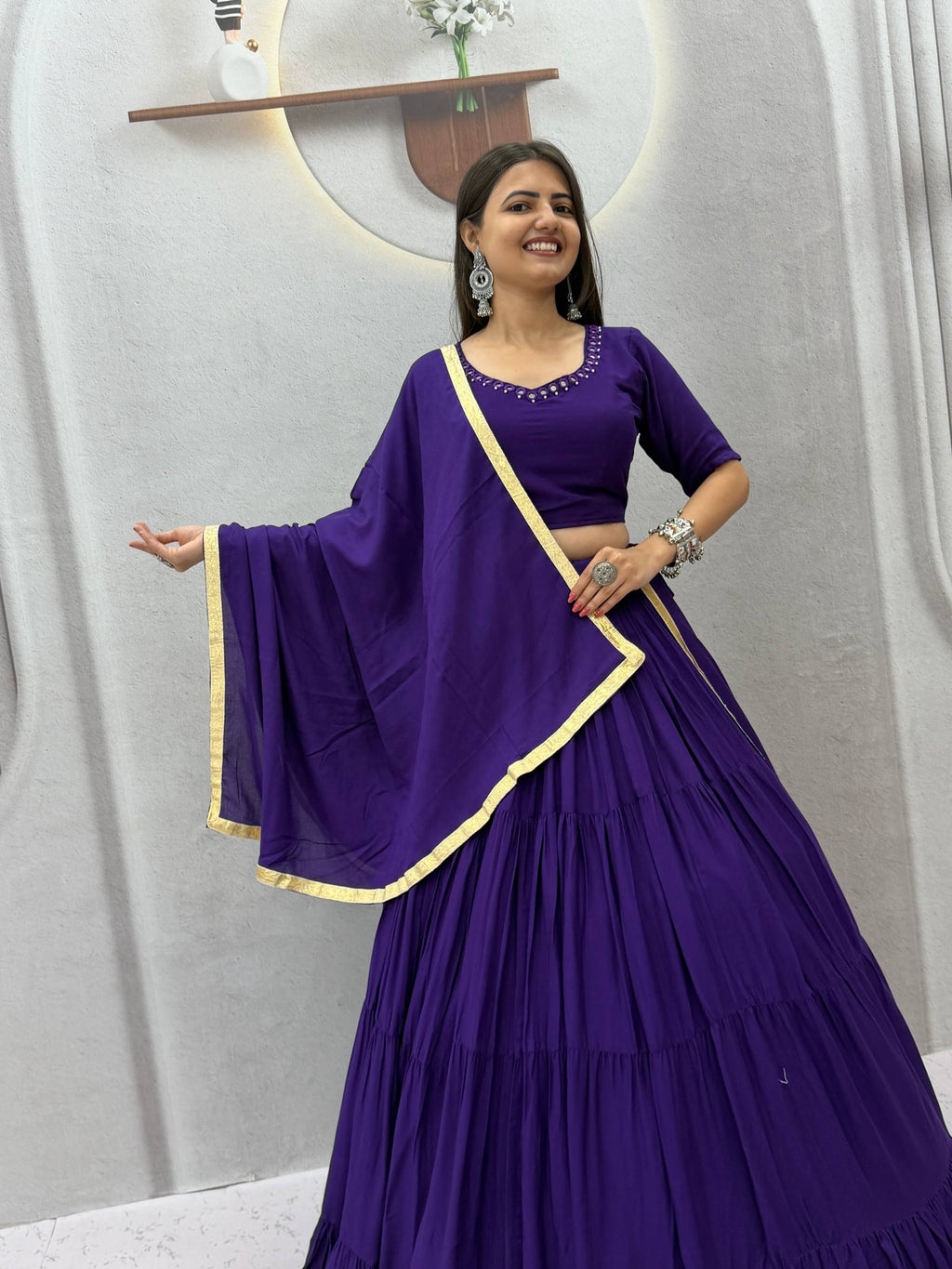 Rayon Cotton Mirror Work Lehenga Set | Tulip Designer