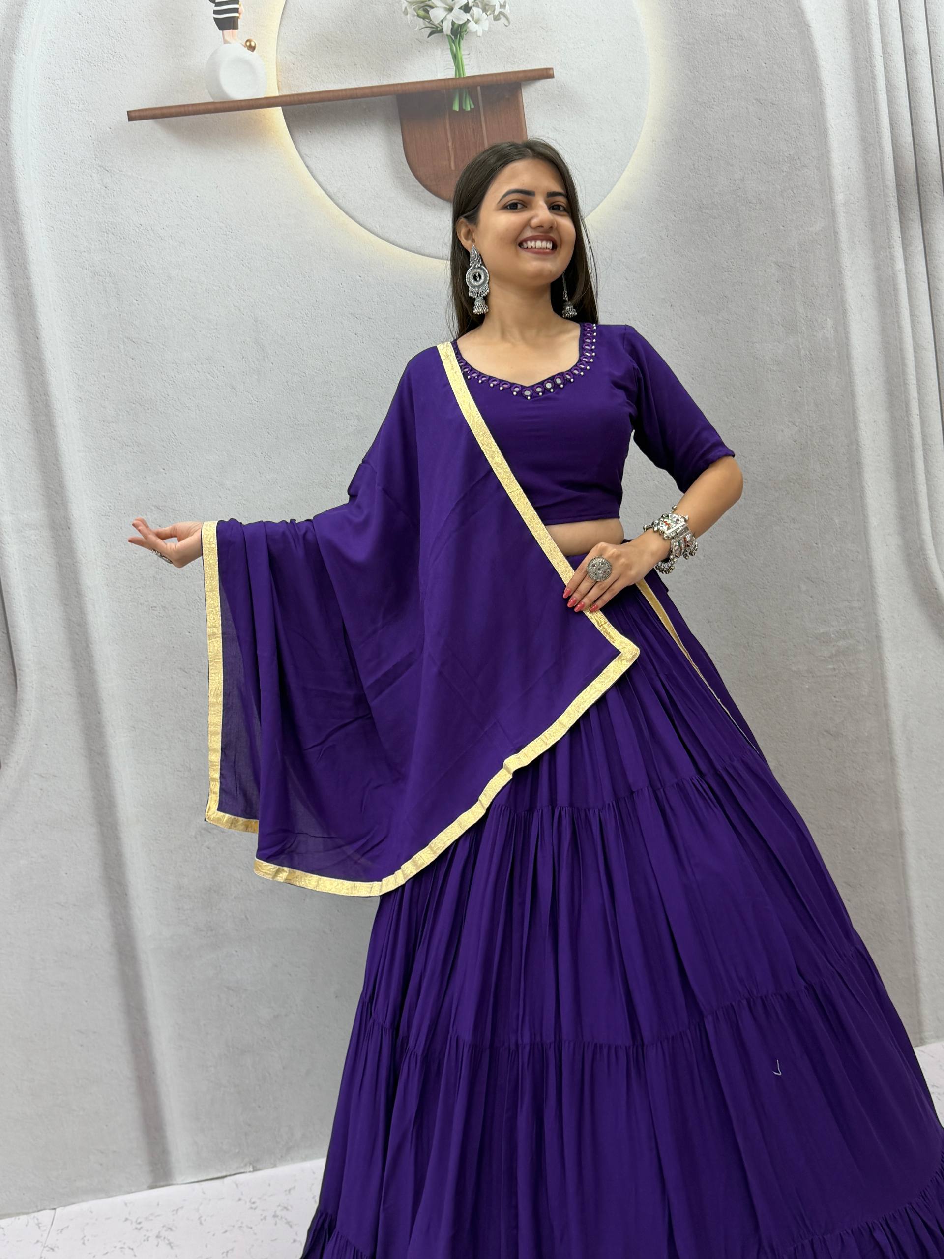 Rayon Cotton Mirror Work Lehenga Set | Tulip Designer