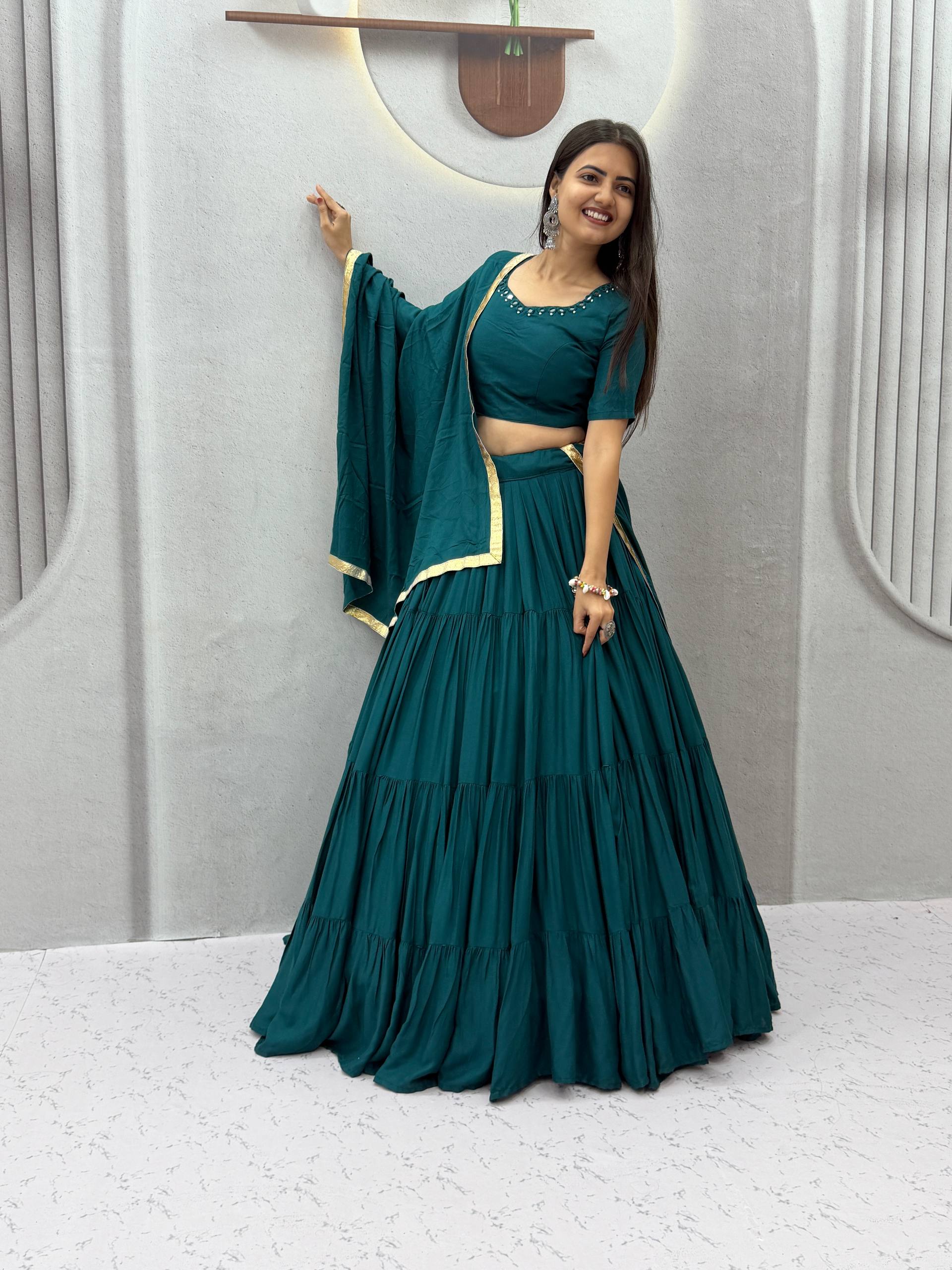 Rayon Cotton Mirror Work Lehenga Set | Tulip Designer