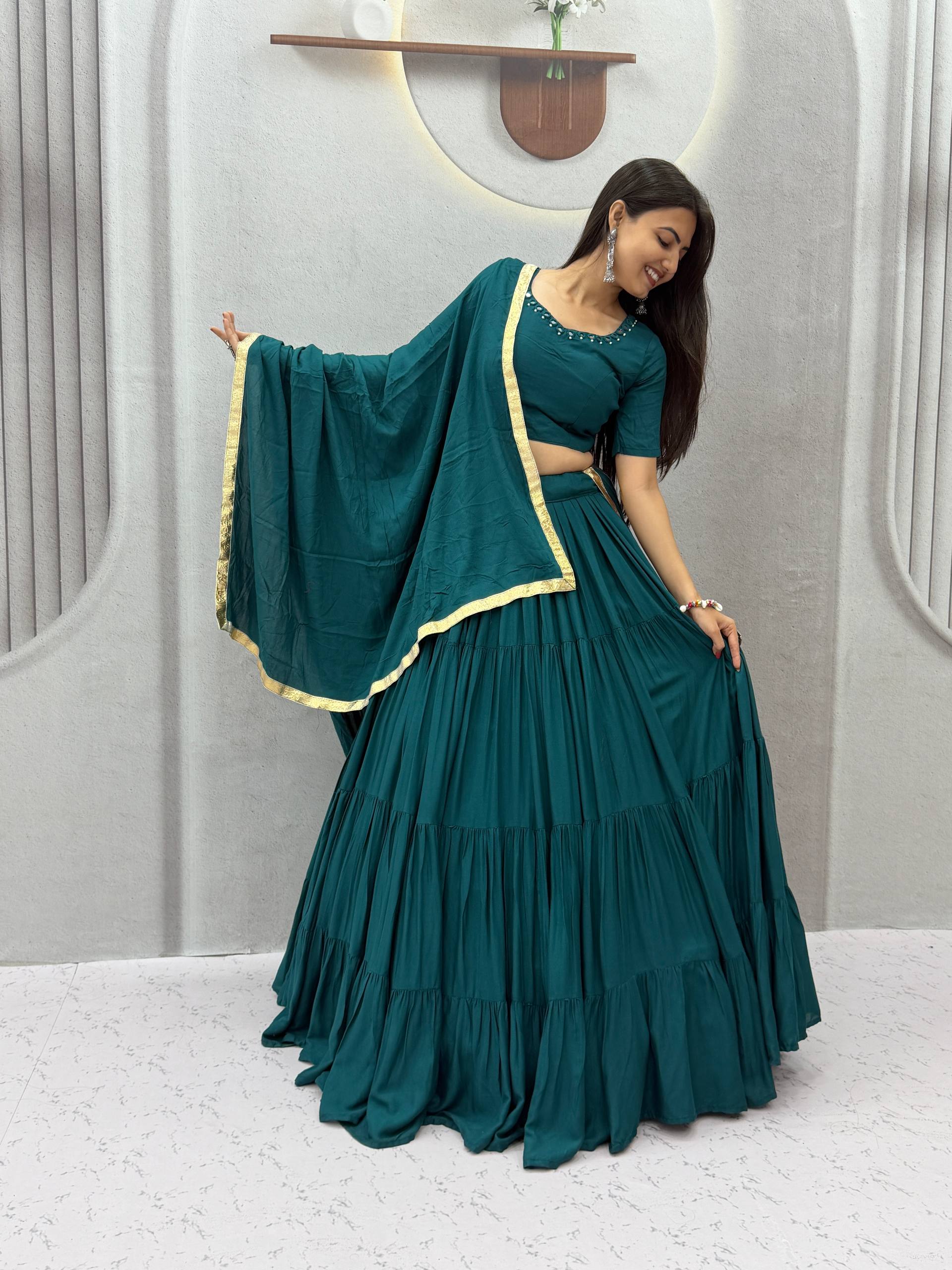 Rayon Cotton Mirror Work Lehenga Set | Tulip Designer