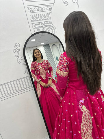 Festival Special Vichitra Silk Crop Top with Shrug & Lehenga