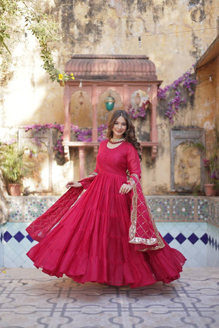 Fully Flair Gown Made With Star Georgette Fabrics and Designer Embroidered Dupatta