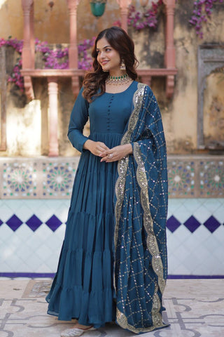 Fully Flair Gown Made With Star Georgette Fabrics and Designer Embroidered Dupatta