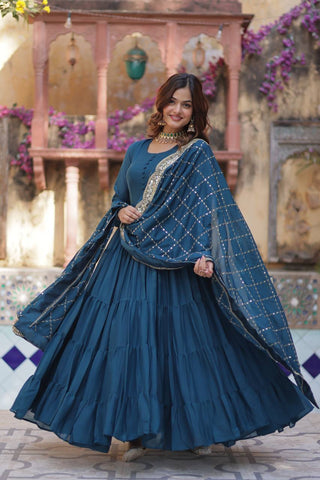 Fully Flair Gown Made With Star Georgette Fabrics and Designer Embroidered Dupatta