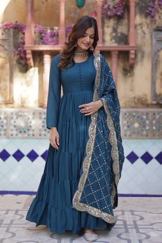 Fully Flair Gown Made With Star Georgette Fabrics and Designer Embroidered Dupatta