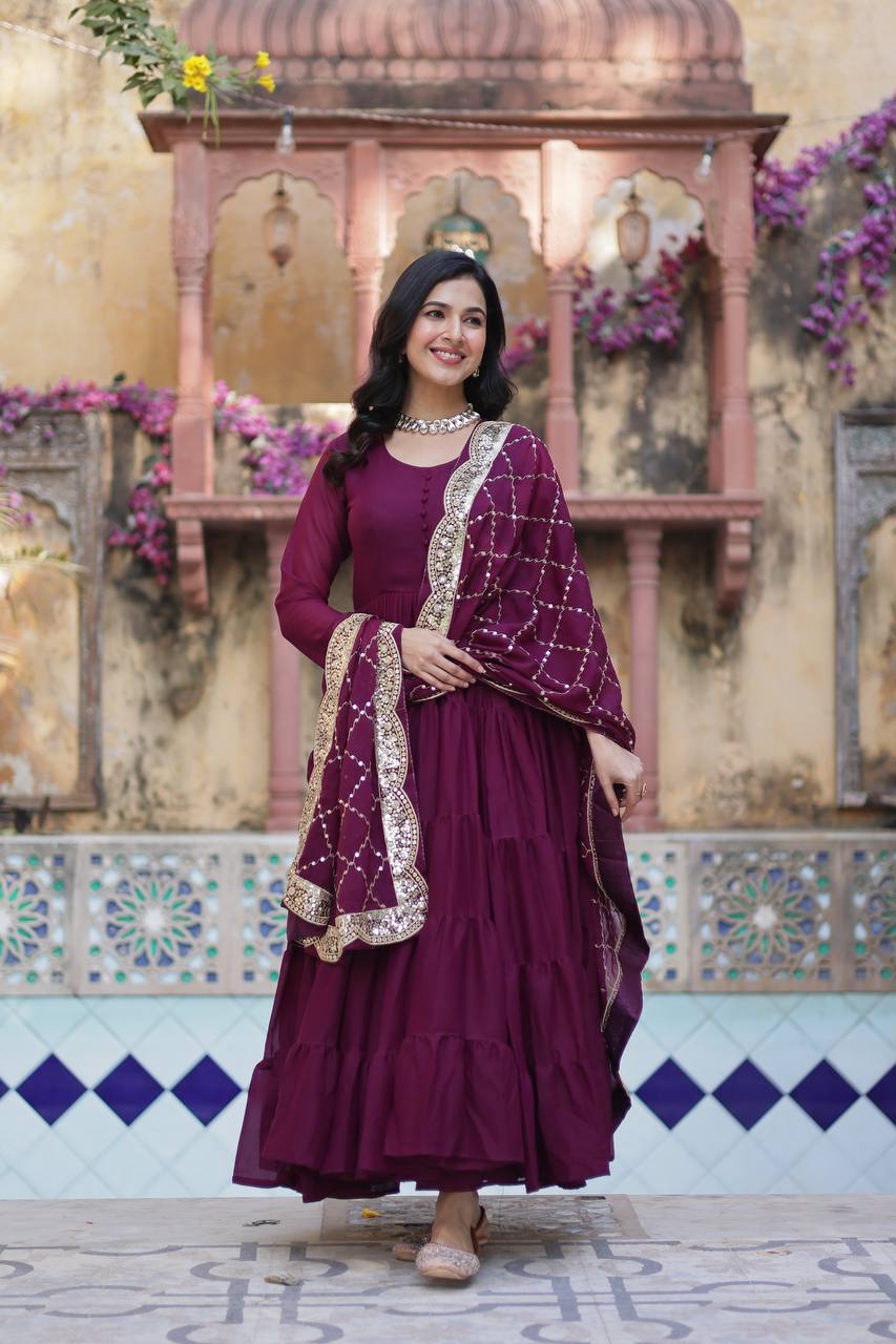 Fully Flair Gown Made With Star Georgette Fabrics and Designer Embroidered Dupatta