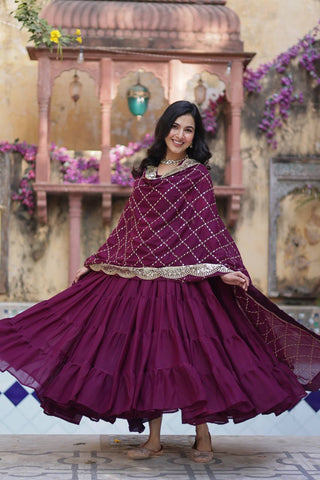 Fully Flair Gown Made With Star Georgette Fabrics and Designer Embroidered Dupatta