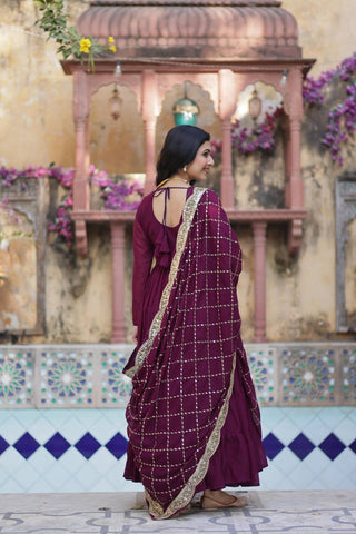 Fully Flair Gown Made With Star Georgette Fabrics and Designer Embroidered Dupatta