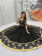 Black Faux Georgette Embroidered Lehenga Set | Tulip Designer