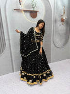 Black Faux Georgette Embroidered Lehenga Set | Tulip Designer