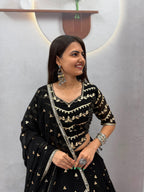 Black Faux Georgette Embroidered Lehenga Set | Tulip Designer