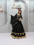 Black Faux Georgette Embroidered Lehenga Set | Tulip Designer