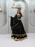 Black Faux Georgette Embroidered Lehenga Set | Tulip Designer