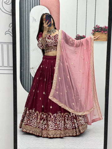 Premium Vichitra Silk with Heavy Embroidery Sequence & Thread Work Lehenga Choli Set