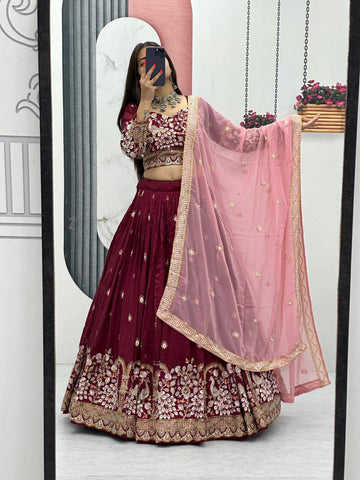 Premium Vichitra Silk with Heavy Embroidery Sequence & Thread Work Lehenga Choli Set