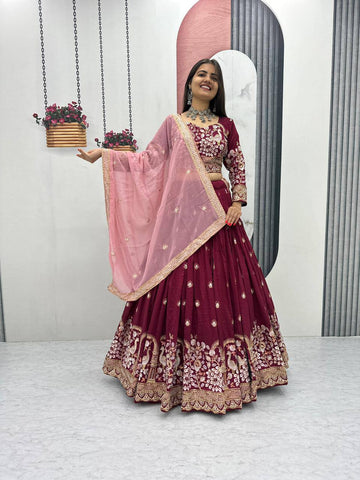 Premium Vichitra Silk with Heavy Embroidery Sequence & Thread Work Lehenga Choli Set