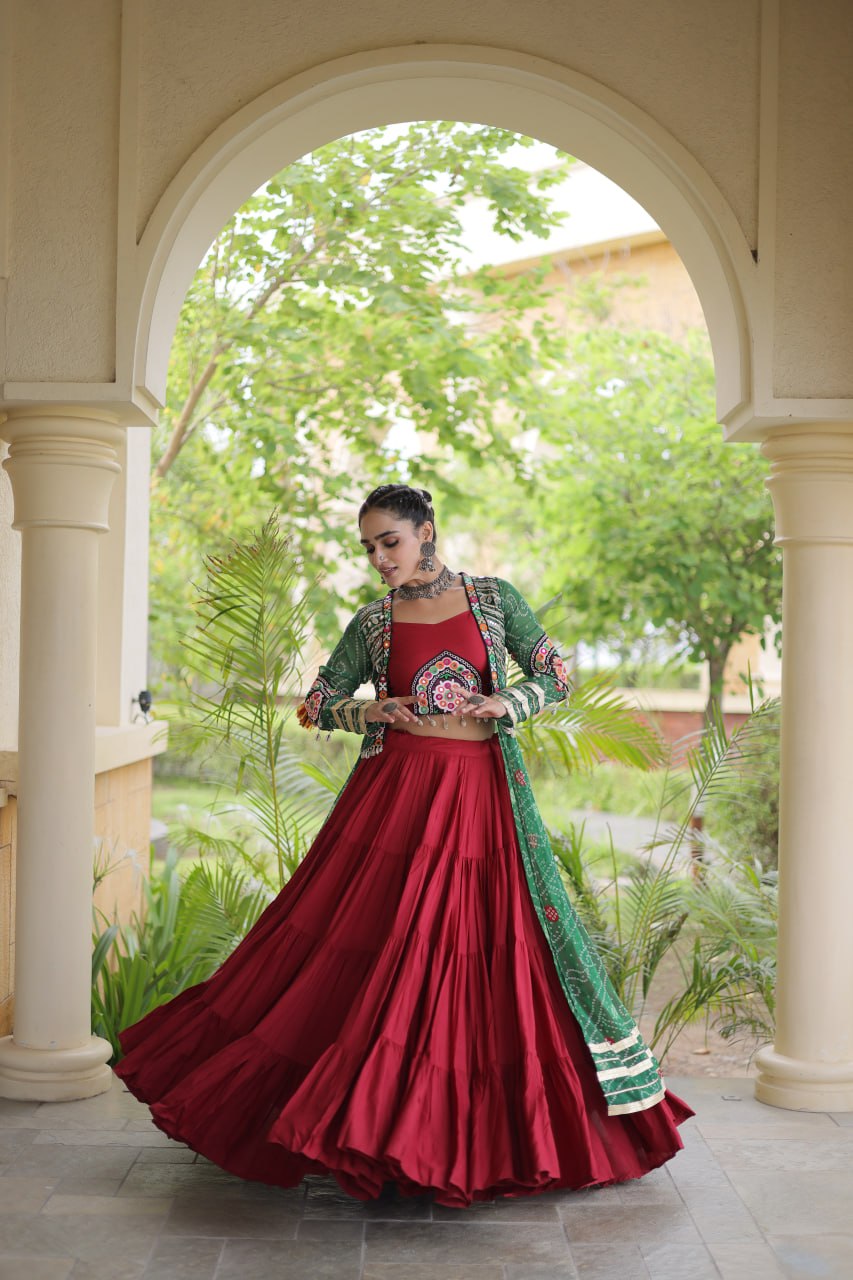 Rayon Bandhani kutchi Lehenga Shrug Set | Tulip Designer