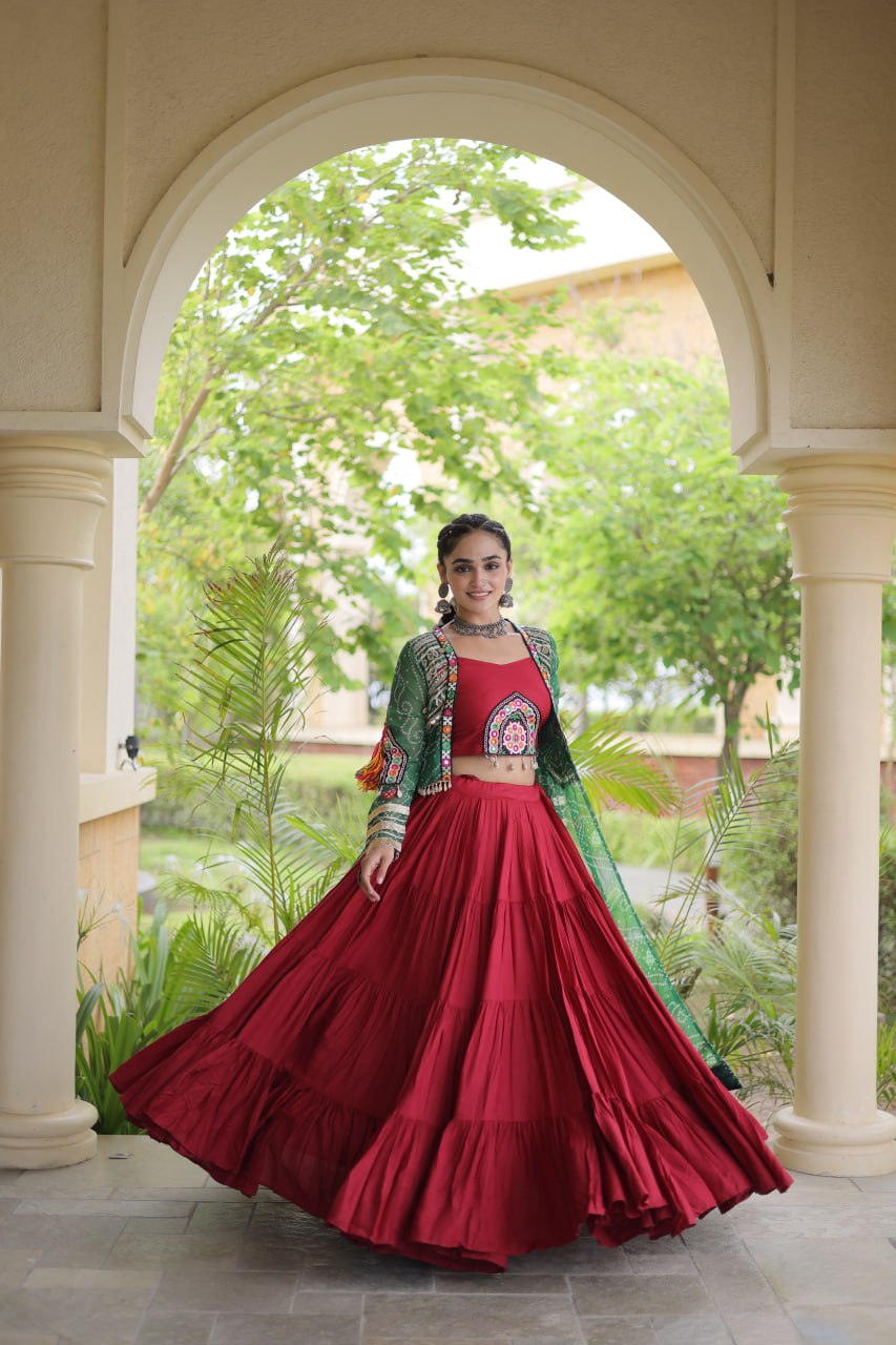 Rayon Bandhani kutchi Lehenga Shrug Set | Tulip Designer