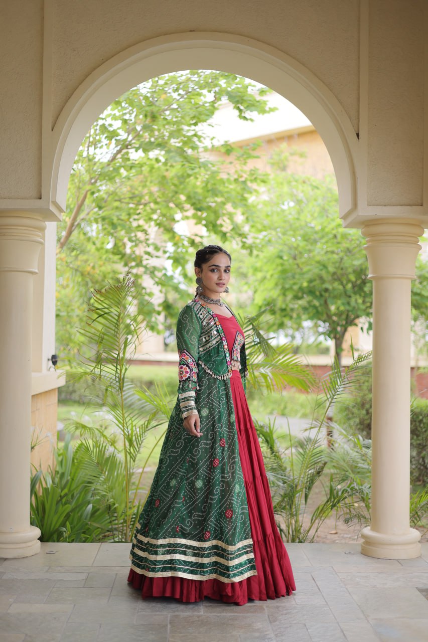 Rayon Bandhani kutchi Lehenga Shrug Set | Tulip Designer