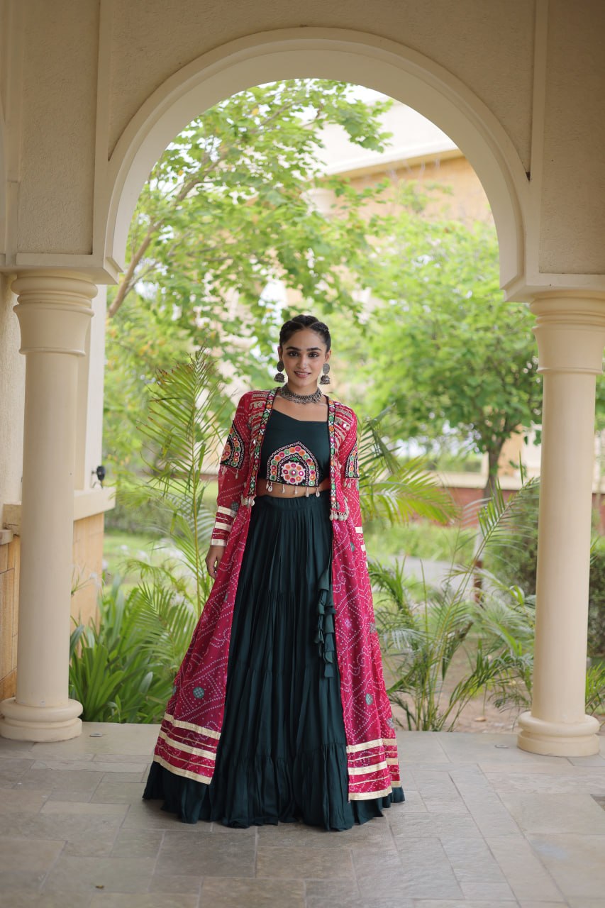 Rayon Bandhani kutchi Lehenga Shrug Set | Tulip Designer