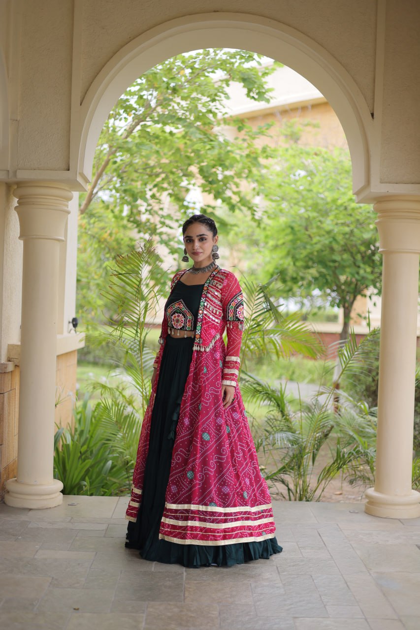 Rayon Bandhani kutchi Lehenga Shrug Set | Tulip Designer