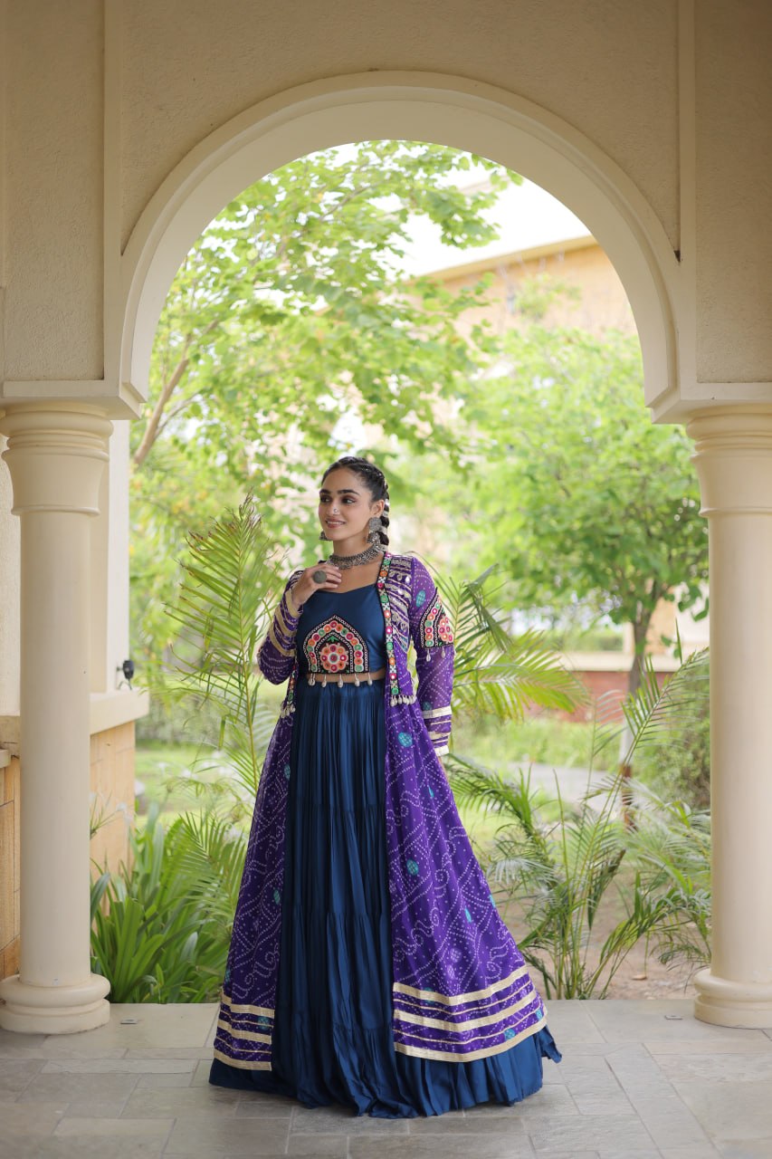 Rayon Bandhani kutchi Lehenga Shrug Set | Tulip Designer