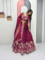 Wedding Glass Silk Embroidered Lehenga Set | Tulip Designer