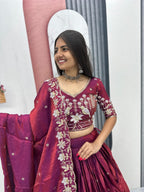 Wedding Glass Silk Embroidered Lehenga Set | Tulip Designer