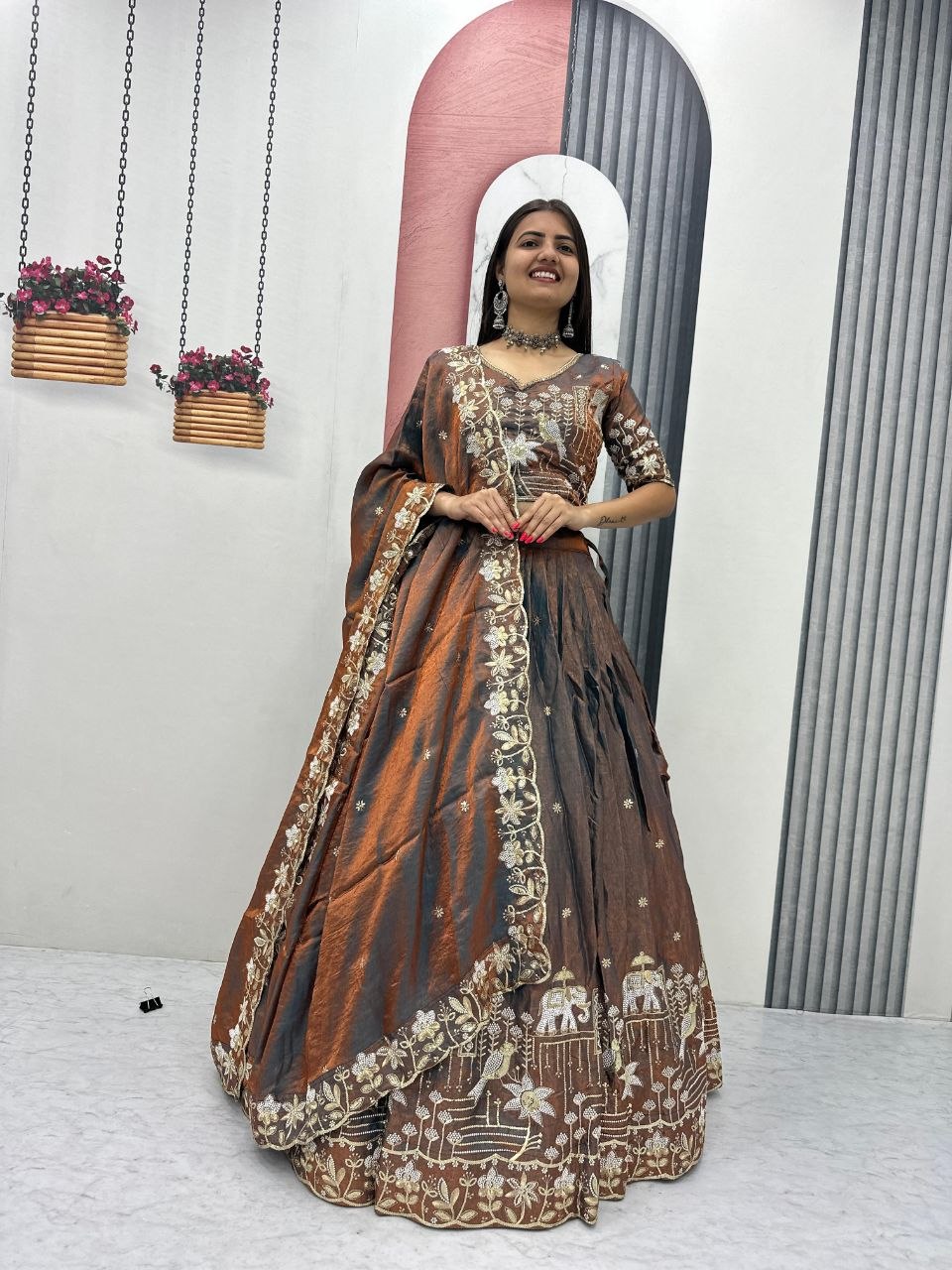 Wedding Glass Silk Embroidered Lehenga Set | Tulip Designer
