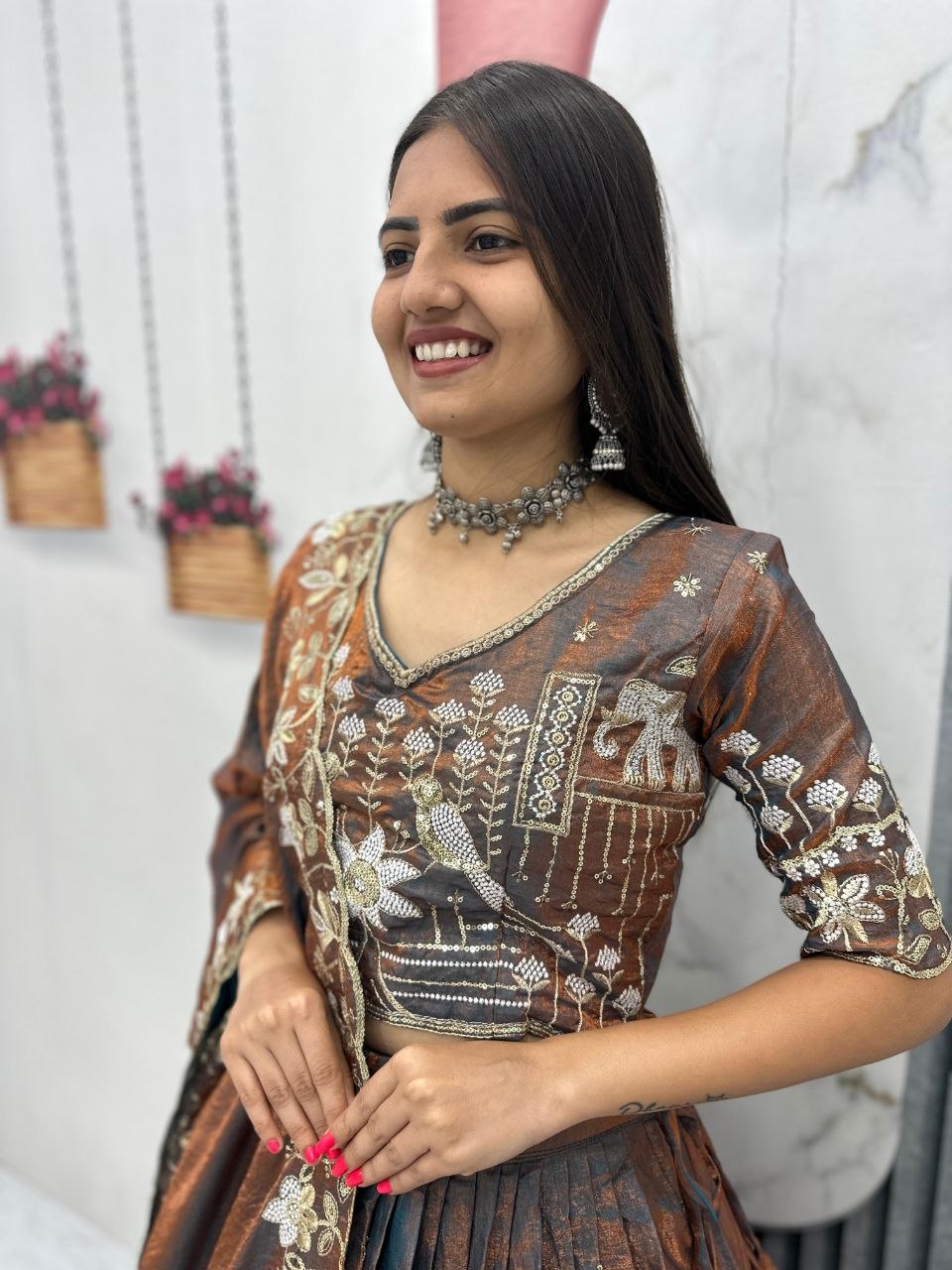 Wedding Glass Silk Embroidered Lehenga Set | Tulip Designer