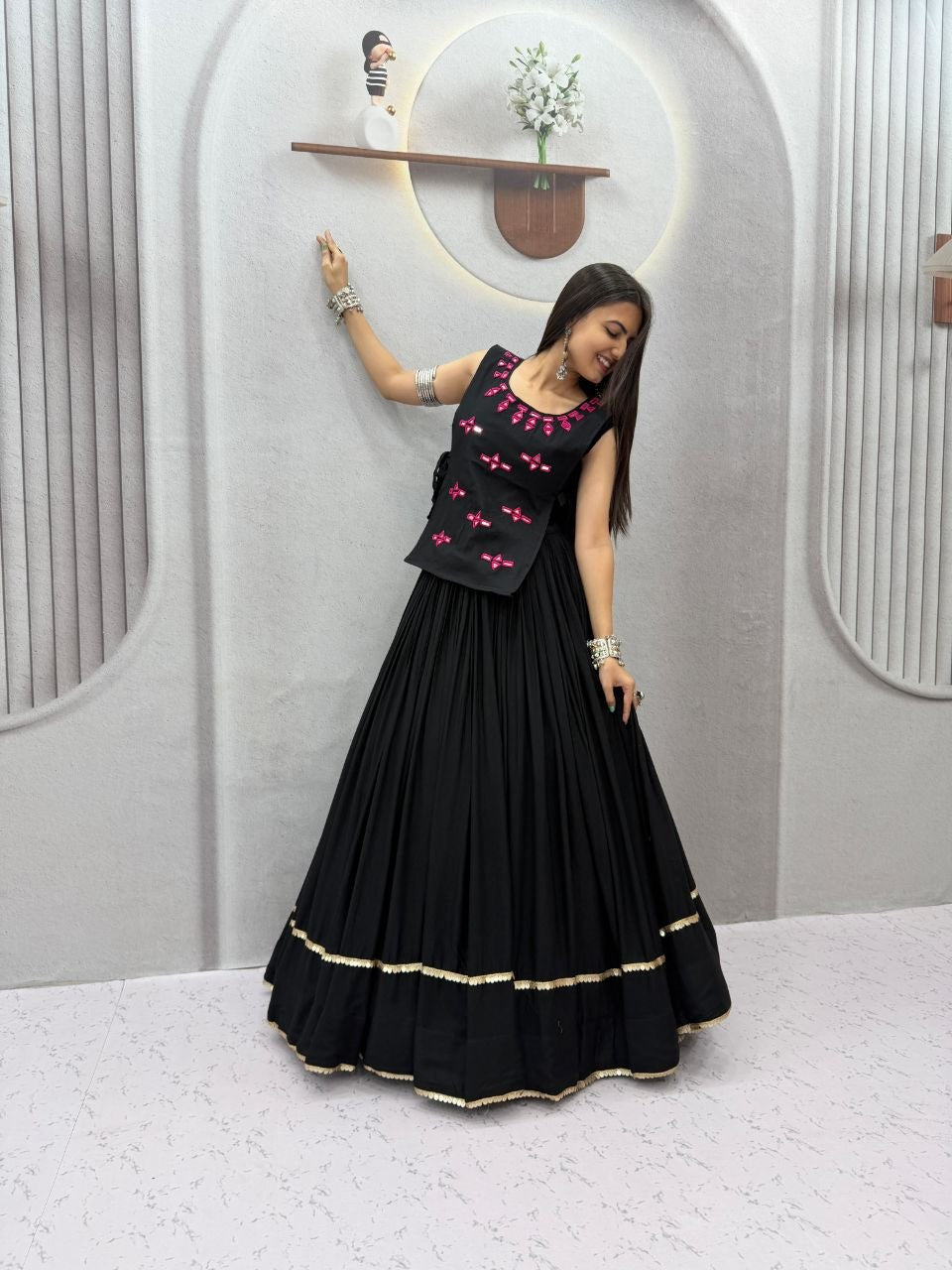 Rayon Cotton Mirror Lehenga Jacket Set | Tulip Designer