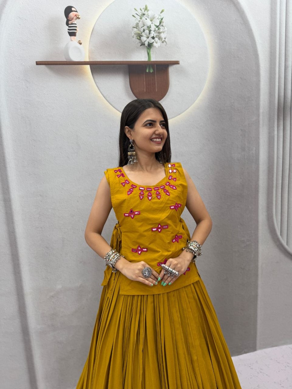 Rayon Cotton Mirror Lehenga Jacket Set | Tulip Designer