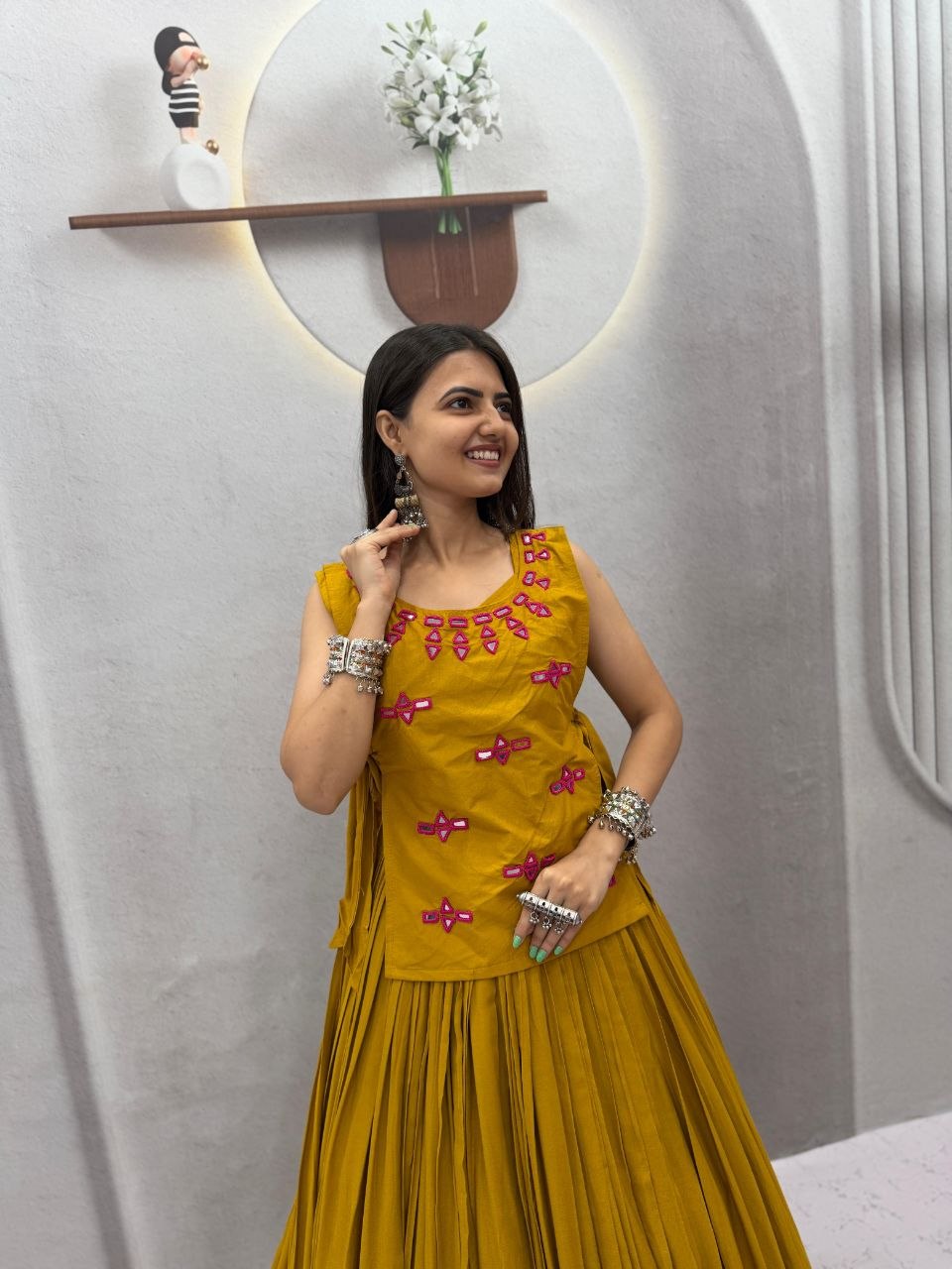 Rayon Cotton Mirror Lehenga Jacket Set | Tulip Designer