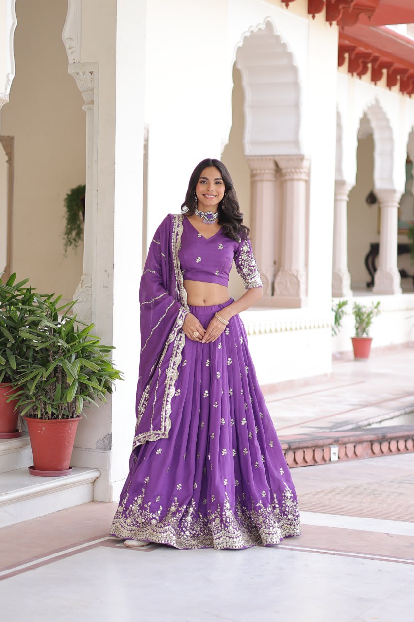 Vichitra Silk Sequin Embroidered Lehenga with Designer Dupatta