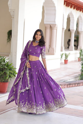 Vichitra Silk Sequin Embroidered Lehenga with Designer Dupatta
