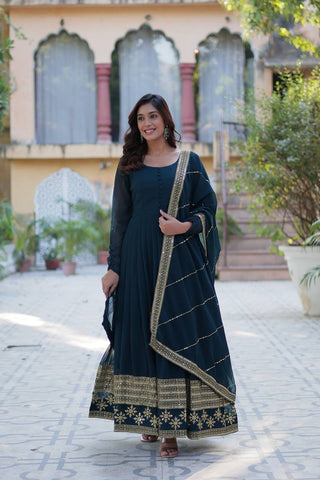 Faux Blooming Gown with Dupatta With Luxury Attractive Embroidered work