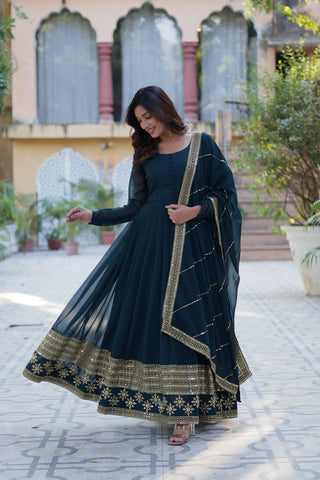 Faux Blooming Gown with Dupatta With Luxury Attractive Embroidered work