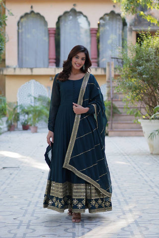 Faux Blooming Gown with Dupatta With Luxury Attractive Embroidered work