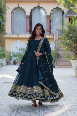 Faux Blooming Gown with Dupatta With Luxury Attractive Embroidered work