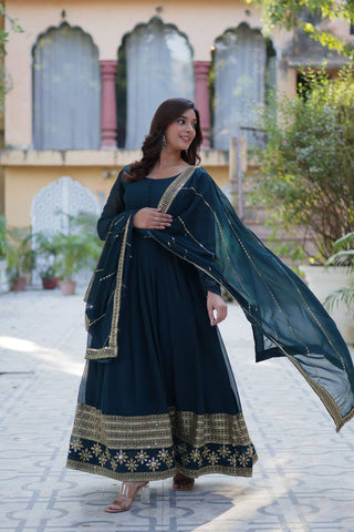 Faux Blooming Gown with Dupatta With Luxury Attractive Embroidered work