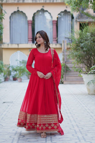 Faux Blooming Gown with Dupatta With Luxury Attractive Embroidered work