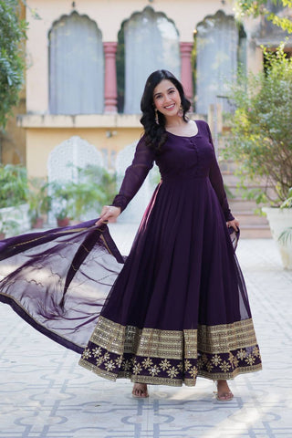 Faux Blooming Gown with Dupatta With Luxury Attractive Embroidered work